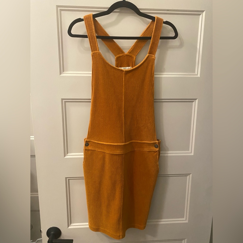 Wallflower Burnt Orange Ribbed Overall Mini Dress~ Size Large
